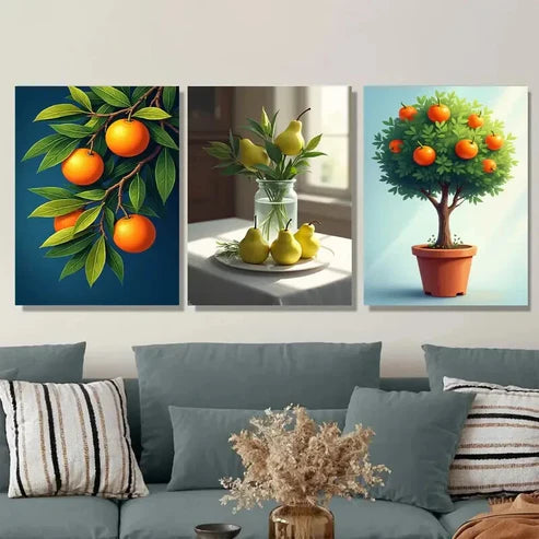 3pcs Vibrant Fruit Orange And Pear Wall Art Set Canvas Unframed - High Quality Print 100% Australian Made Wall Canvas