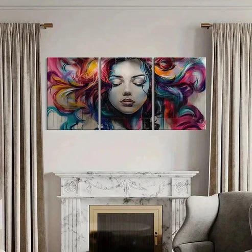 3pcs Abstract Woman Face Artwork Vibrant Colors Wall Art Canvas Unframed - High Quality Print 100% Australian Made Wall Canvas - Bella Home Decor