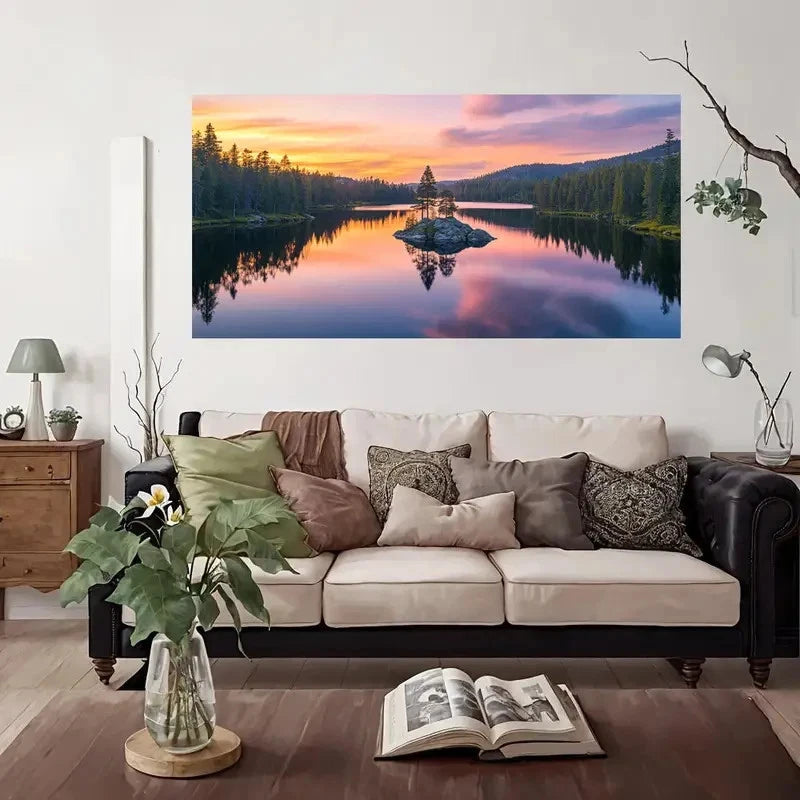 Sunset Lake Reflections Wall Art Canvas Office Home Room Framed 120x60cm