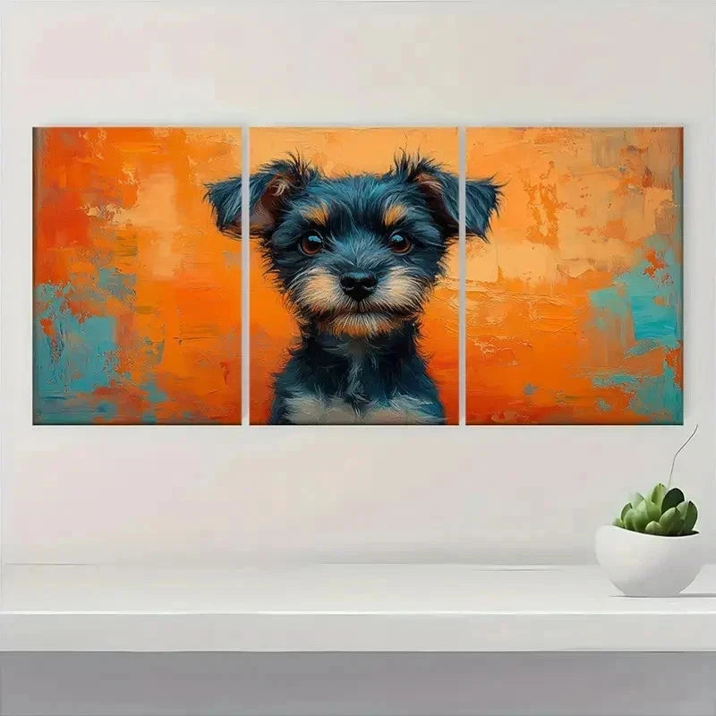 3pcs Vibrant Dog Orange & Blue Abstract Design Wall Art Set Canvas Framed 40x60cm - High Quality Print 100% Australian Made Wall Canvas Ready to Hang
