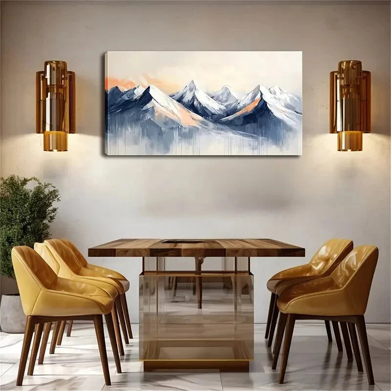 Snow-Capped Mountains In Blue Wall Art Canvas Office Home Room Framed 120x60cm - Bella Home Decor