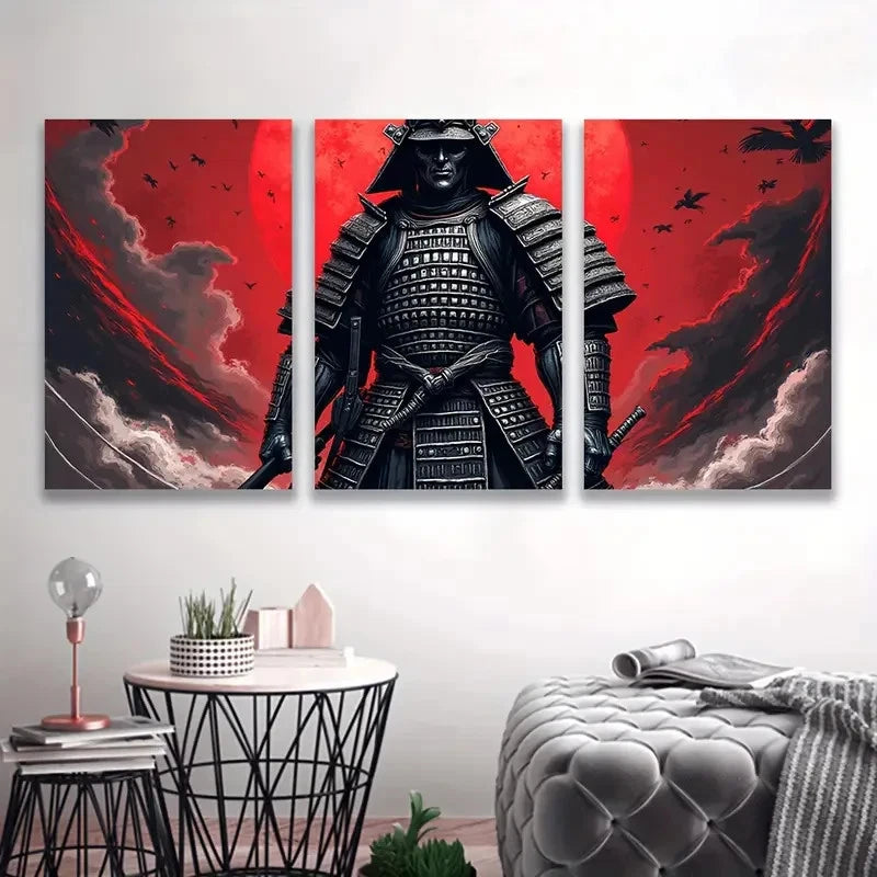 3pcs Samurai Stand ART Wall Art Set Canvas Framed 60x90cm - High Quality Print 100% Australian Made Wall Canvas Ready to Hang