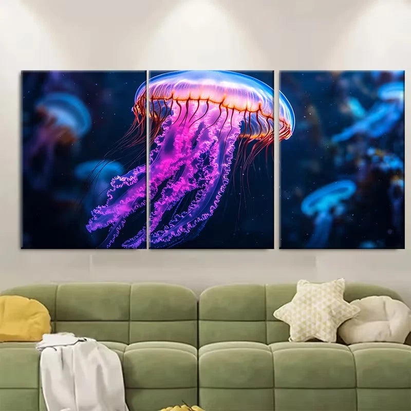 3pcs Vibrant Jellyfish Ocean Inspired Art Metal Print Ready to Hang Art