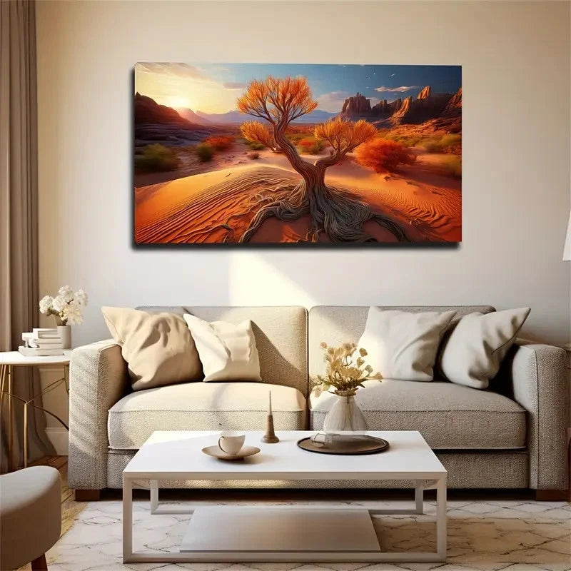 Desert Tree Silhouette Wall Art Canvas Office Home Room Framed 120x60cm