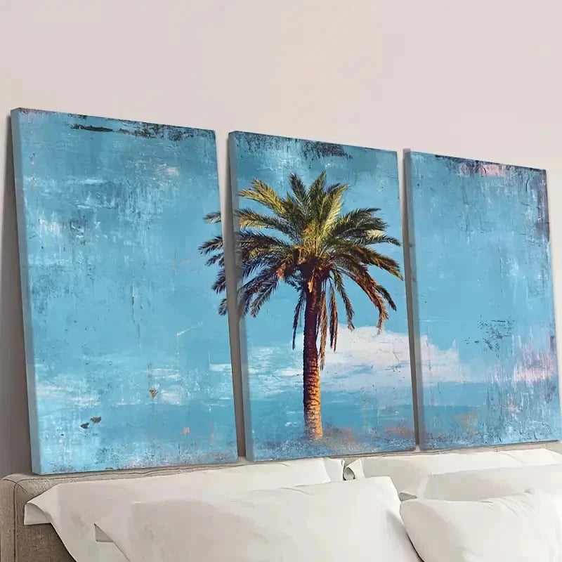 3pcs Modern Abstract Palm Tree Wall Art Set Canvas Framed 60x90cm - High Quality Print 100% Australian Made Wall Canvas Ready to Hang