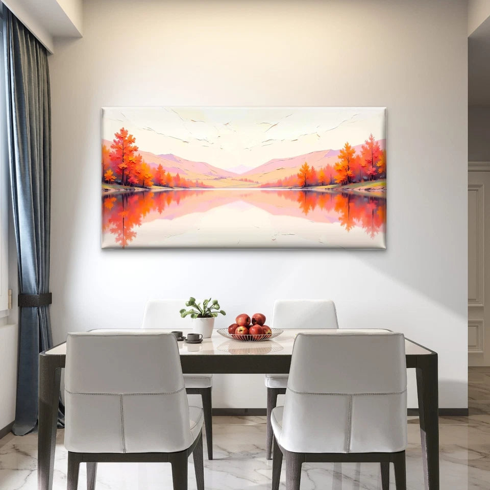 Autumn Landscape Illustration Wall Art Canvas Office Home Room Framed 120x60cm