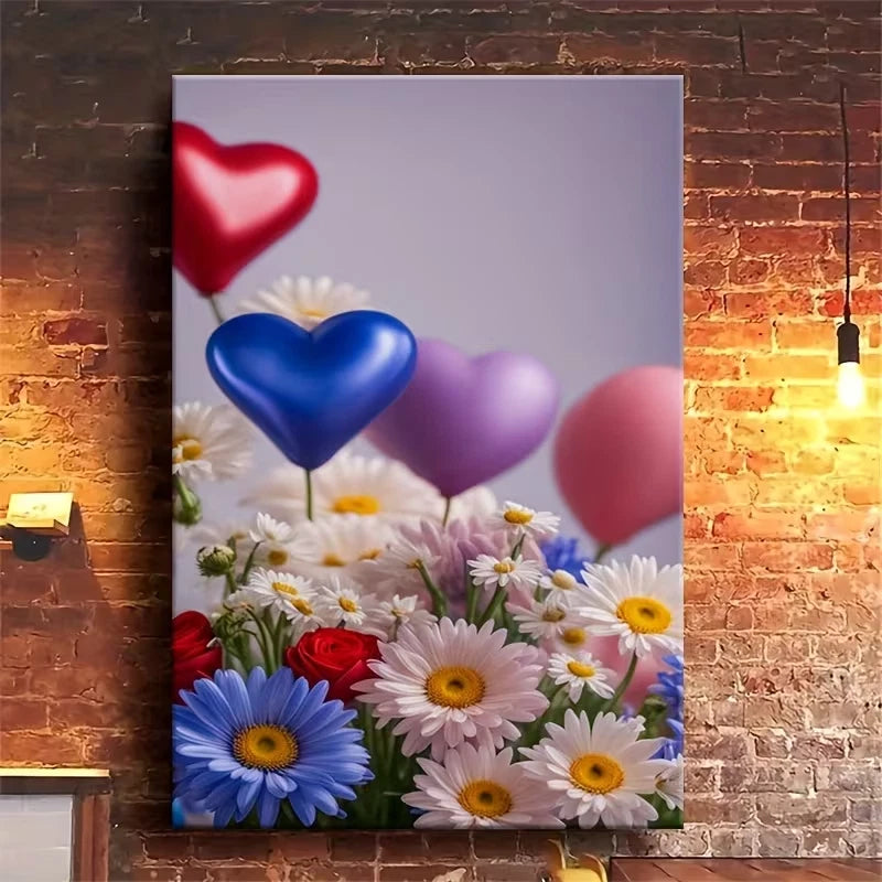 Vibrant Floral Balloons & Daisies 60x90cm Metal Print Ready to Hang