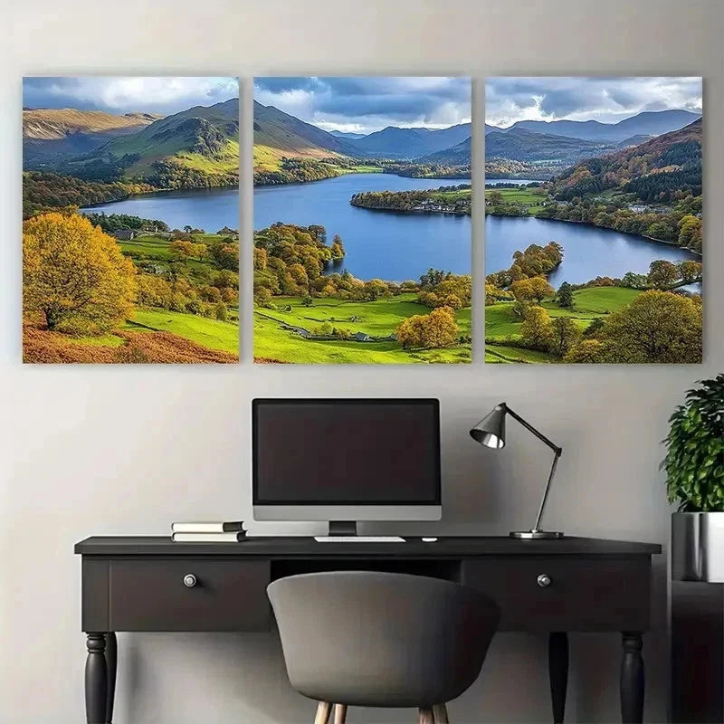 3pcs Lush Greenery & Blue Lake Nature Perfect Wall Art Set Canvas Framed 50x70cm - High Quality Print 100% Australian Made Wall Canvas Ready to Hang