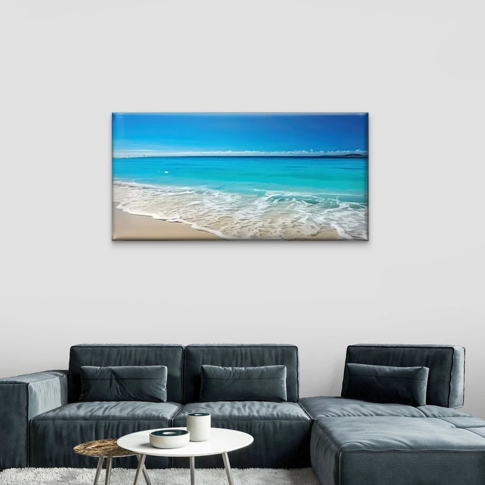 Beach Scene Blue Sky Sand Wall Art Canvas Office Home Room Framed 120x60cm