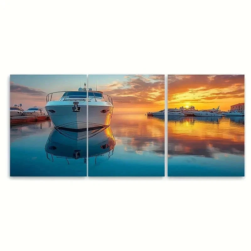 3pcs Nautical Marina Boat RT Wall Art Set Canvas Framed 50x70cm - High Quality Print 100% Australian Made Wall Canvas Ready to Hang