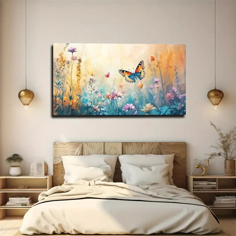 Colorful Butterfly Flying Among Wall Art Canvas Office Home Room Framed 120x60cm - Bella Home Decor