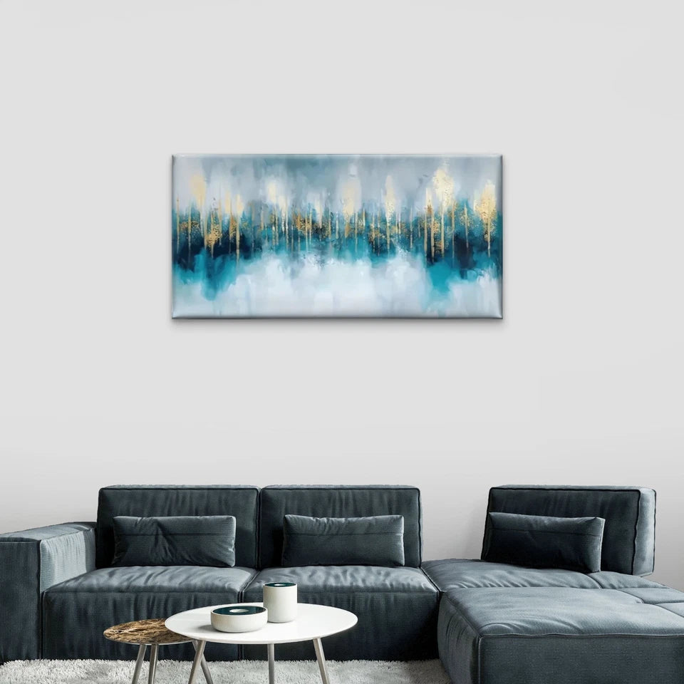Blue Golden City Abstract Wall Art Canvas Office Home Room Framed 120x60cm