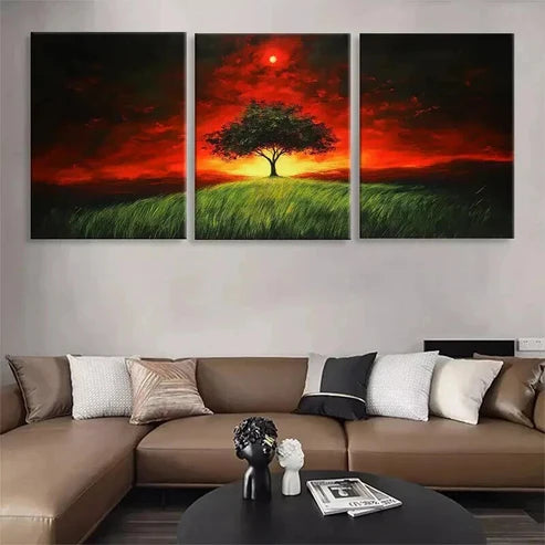 3pcs Lone Tree Sunset Landscape Nature Perfect Wall Art Canvas Unframed - High Quality Print 100% Australian Made Wall Canvas