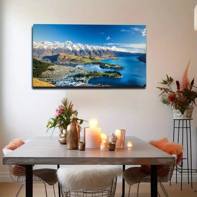 Serene Mountain Lake Wall Art Canvas Office Home Room Framed 120x60cm