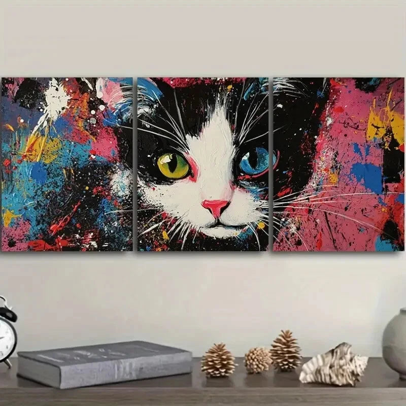 3pcs Black And White Tuxedo Cat Wall Art Set Canvas Framed 40x60cm - High Quality Print 100% Australian Made Wall Canvas Ready to Hang