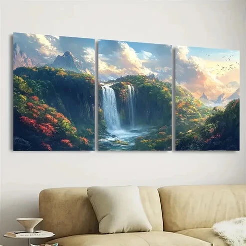 3pcs Magical Waterfall, Polyester Fiber Wall Art Set Canvas Unframed - High Quality Print 100% Australian Made Wall Canvas
