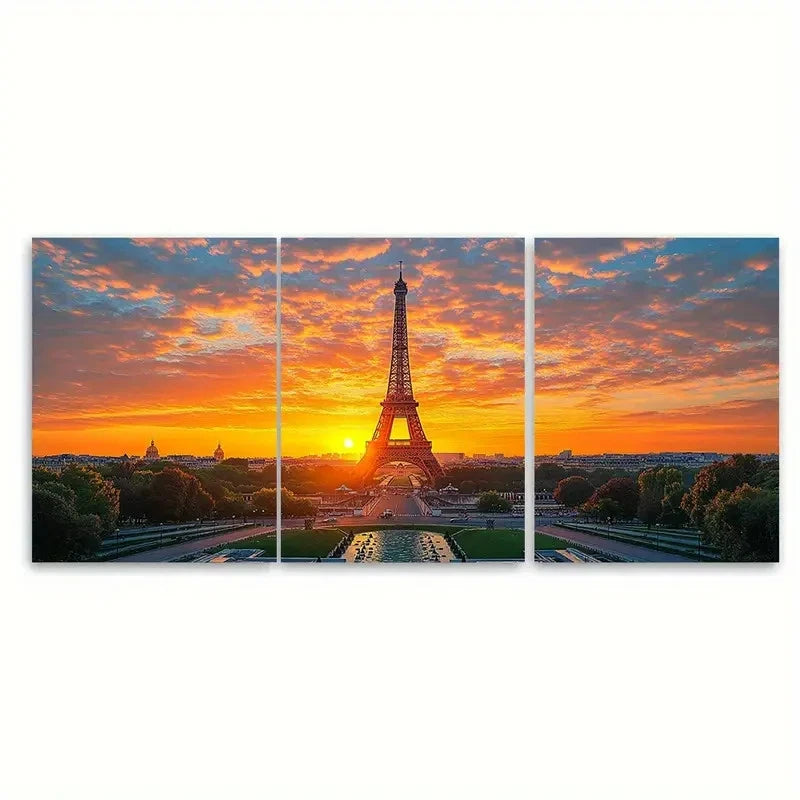 3pcs Eiffel Tower Sunset Artwork DT Wall Art Set Canvas Framed 60x90cm - High Quality Print 100% Australian Made Wall Canvas Ready to Hang - Bella Home Decor