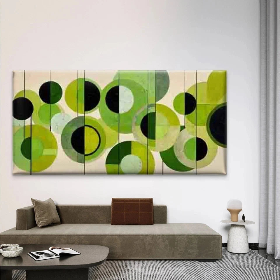 Abstract Green Circles Wall Art Canvas Office Home Room Framed 120x60cm