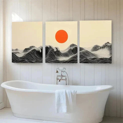 3pcs Black & White Ocean Waves Vibrant Perfect Wall Art Set Canvas Unframed - High Quality Print 100% Australian Made Wall Canvas - Bella Home Decor
