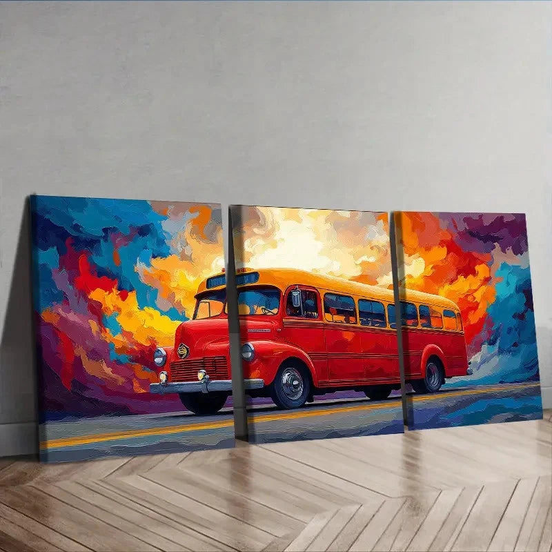 3pcs Style, Bus Wall Art Set Canvas Framed 60x90cm - High Quality Print 100% Australian Made Wall Canvas Ready to Hang - Bella Home Decor