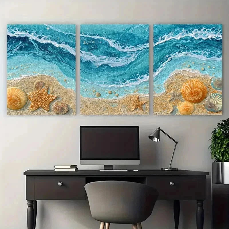 3pcs Beach House Coastal Aesthetic Perfect Wall Art Set Canvas Framed 50x70cm - High Quality Print 100% Australian Made Wall Canvas Ready to Hang - Bella Home Decor
