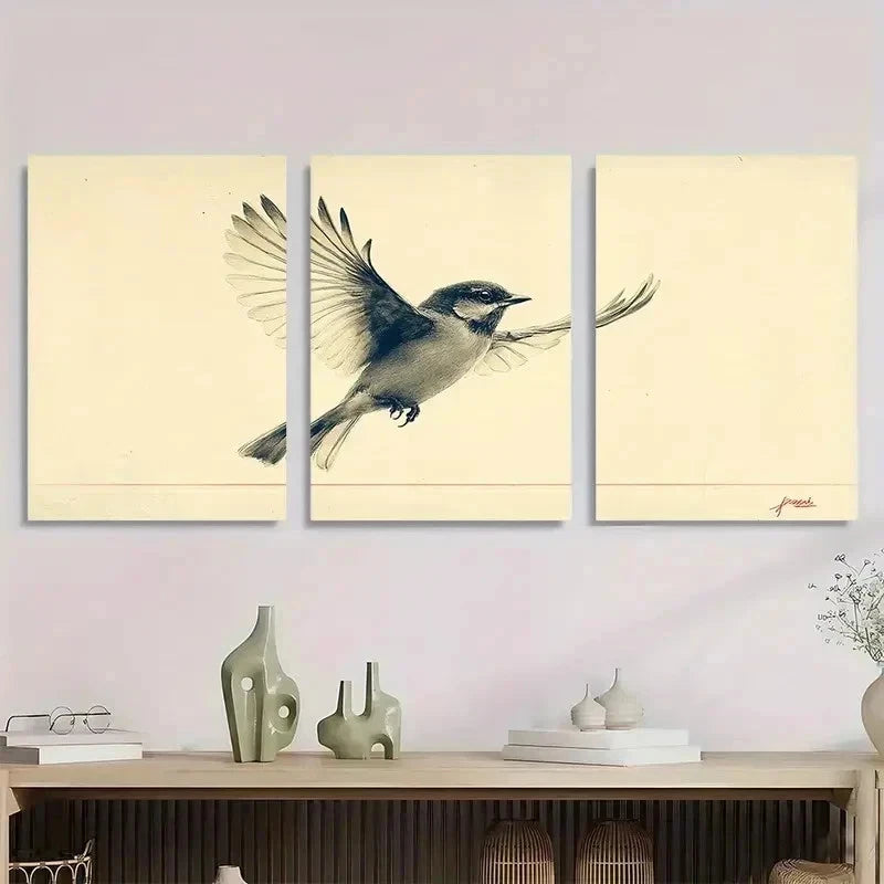3pcs Minimalist Birds Neutral Nature Perfect Wall Art Set Canvas Framed 50x70cm - High Quality Print 100% Australian Made Wall Canvas Ready to Hang - Bella Home Decor
