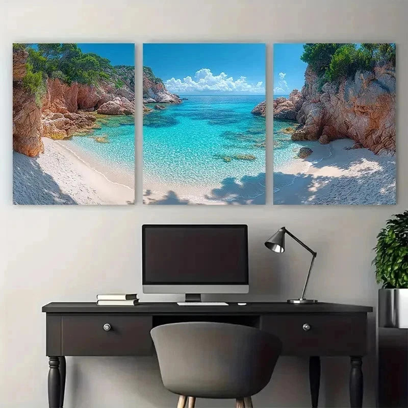3pcs Clear Blue Tropical Beach Perfect Wall Art Set Canvas Framed 50x70cm - High Quality Print 100% Australian Made Wall Canvas Ready to Hang - Bella Home Decor