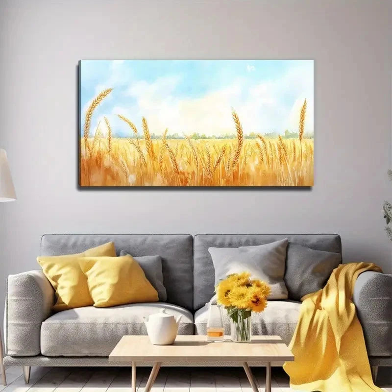 Golden Wheat Field Perfect Wall Art Canvas Office Home Room Framed 120x60cm