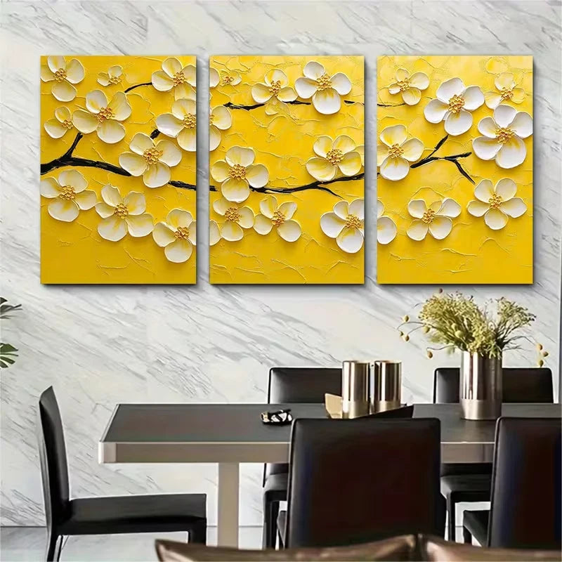 3pcs Yellow Cherry Blossom Painting Wall Art Set Canvas Framed 40x60cm - High Quality Print 100% Australian Made Wall Canvas Ready to Hang