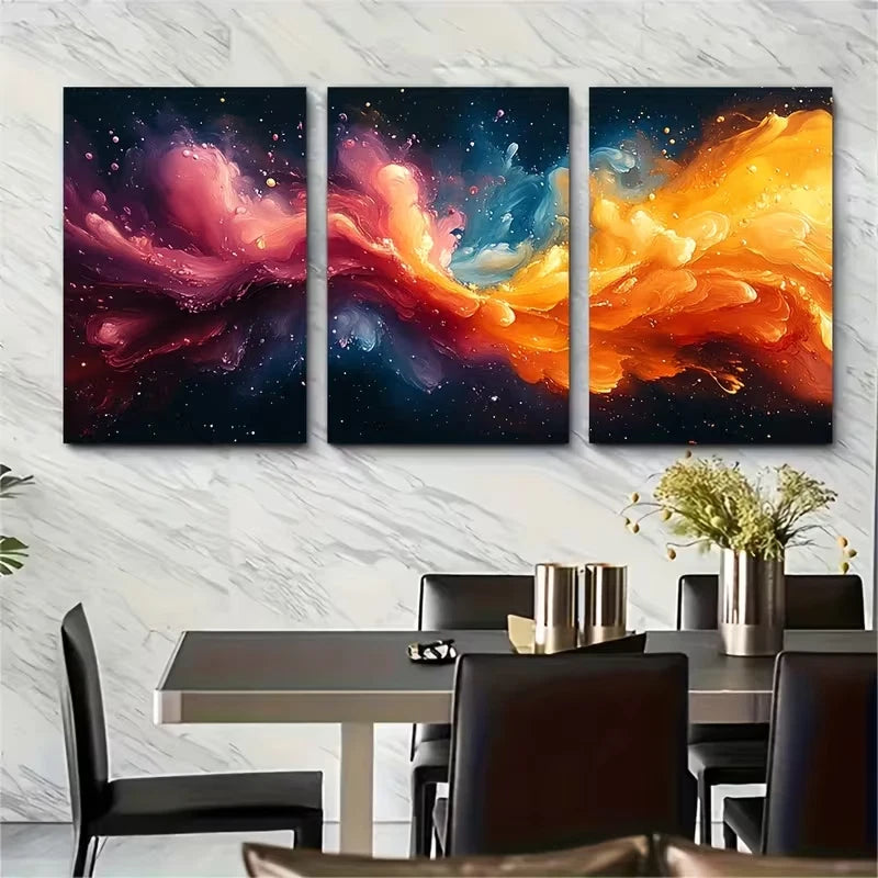 3pcs Colorful Digital Bright Abstract Metal Print Ready to Hang Art