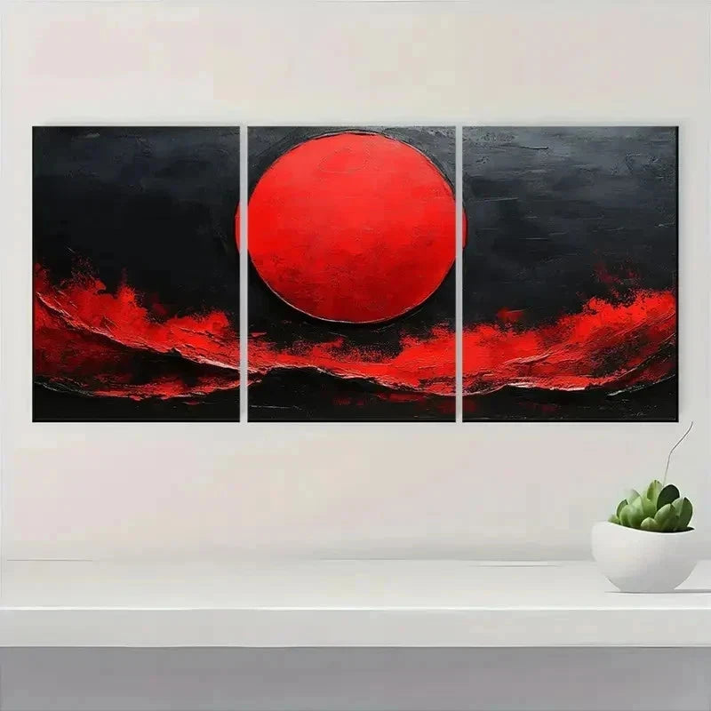 3pcs Red Canvas Art with Black Textured Q E Wall Art Set Canvas Framed 50x70cm - High Quality Print 100% Australian Made Wall Canvas Ready to Hang