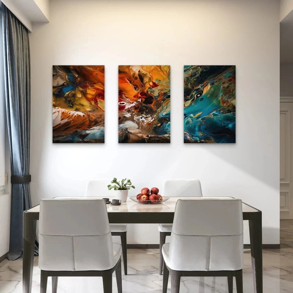 3pcs Warm Earthy Orange Blue Abstract Wall Art Set Canvas Framed 60x90cm - High Quality Print 100% Australian Made Wall Canvas Ready to Hang