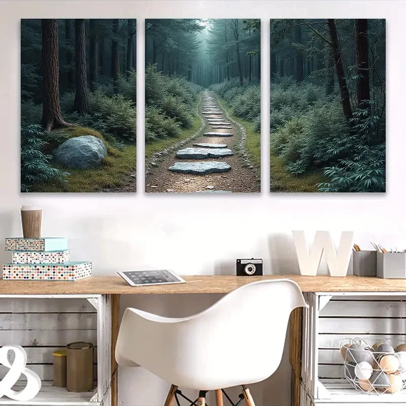 3pcs Forest Pathway Scene Wall Art Set Canvas Framed 40x60cm - High Quality Print 100% Australian Made Wall Canvas Ready to Hang - Bella Home Decor