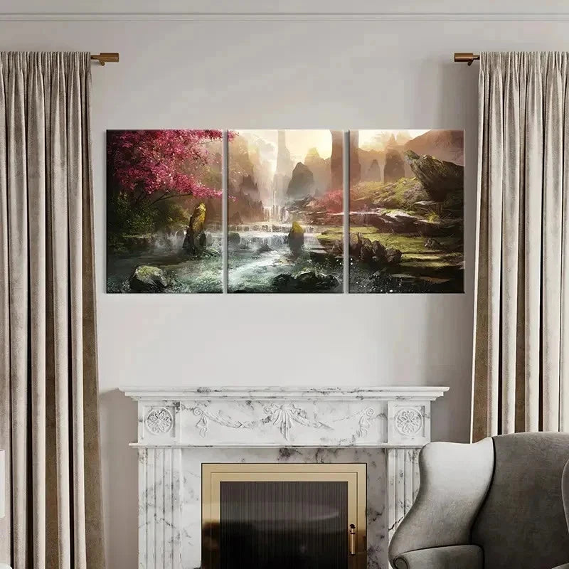 3pcs Forest Spectacular Waterfall Vintage Wall Art Set Canvas Framed 60x90cm - High Quality Print 100% Australian Made Wall Canvas Ready to Hang - Bella Home Decor