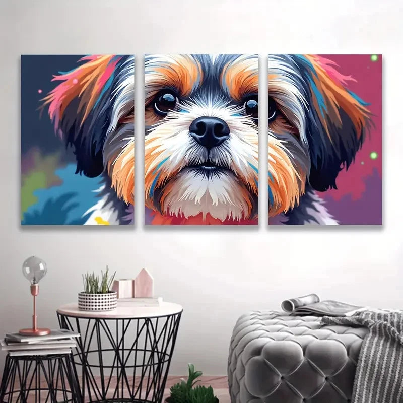 3pcs Vibrant Shih Tzu Colorful Dog I Wall Art Set Canvas Framed 60x90cm - High Quality Print 100% Australian Made Wall Canvas Ready to Hang