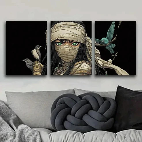 3pcs Mummy Goddess Design Girl Dark Rider Fear Wall Art Set Canvas Unframed - High Quality Print 100% Australian Made Wall Canvas