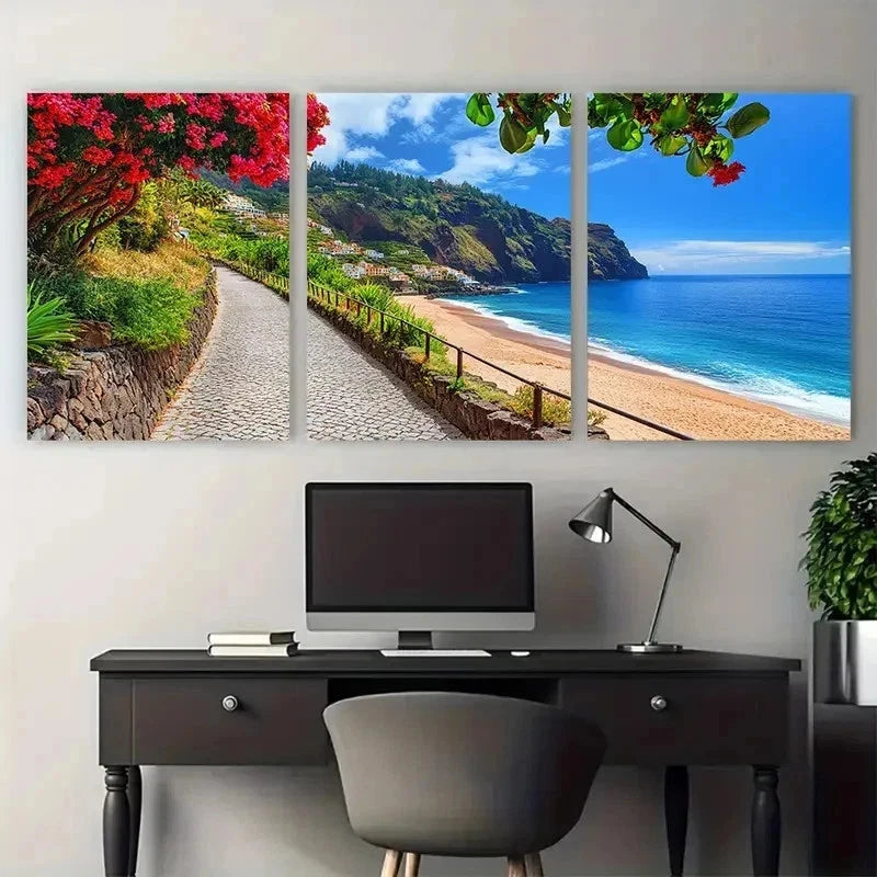3pcs Landscape Beach Madeira Nature Perfect Wall Art Set Canvas Framed 50x70cm - High Quality Print 100% Australian Made Wall Canvas Ready to Hang