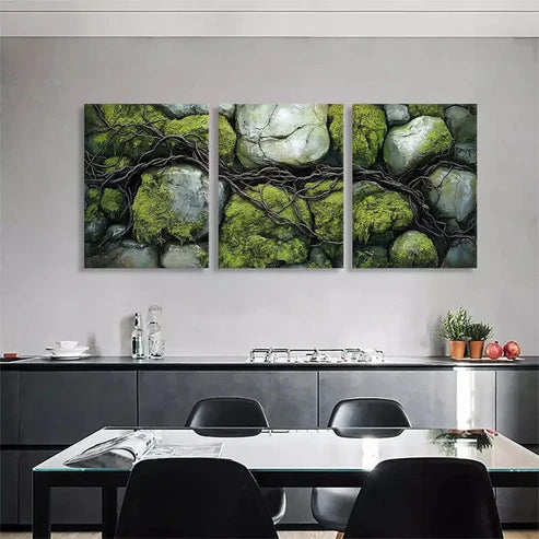 3pcs Nature Moss and Stone Green Forest Wall Art Canvas Unframed - High Quality Print 100% Australian Made Wall Canvas