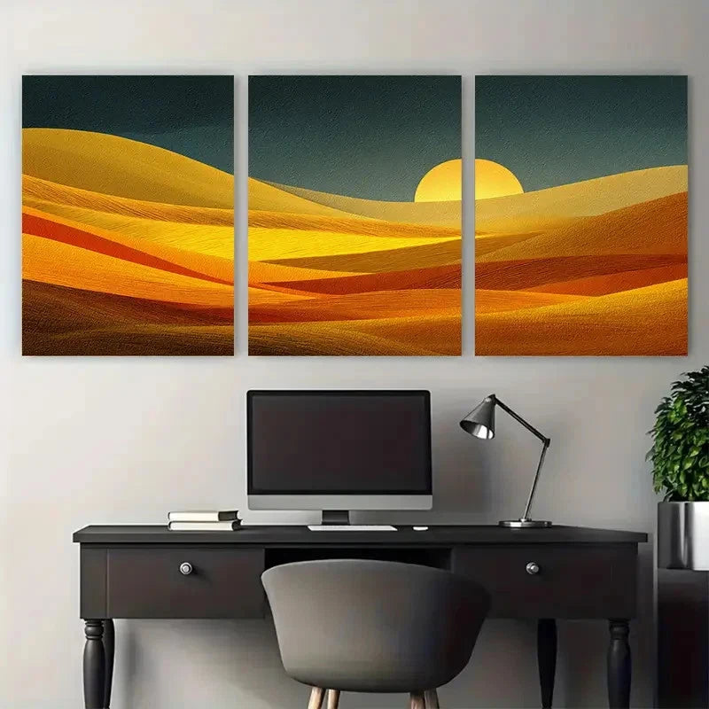 3pcs Modern Sun Perfect Abstract Desert Prefect Wall Art Set Canvas Framed 40x60cm - High Quality Print 100% Australian Made Wall Canvas Ready to Hang