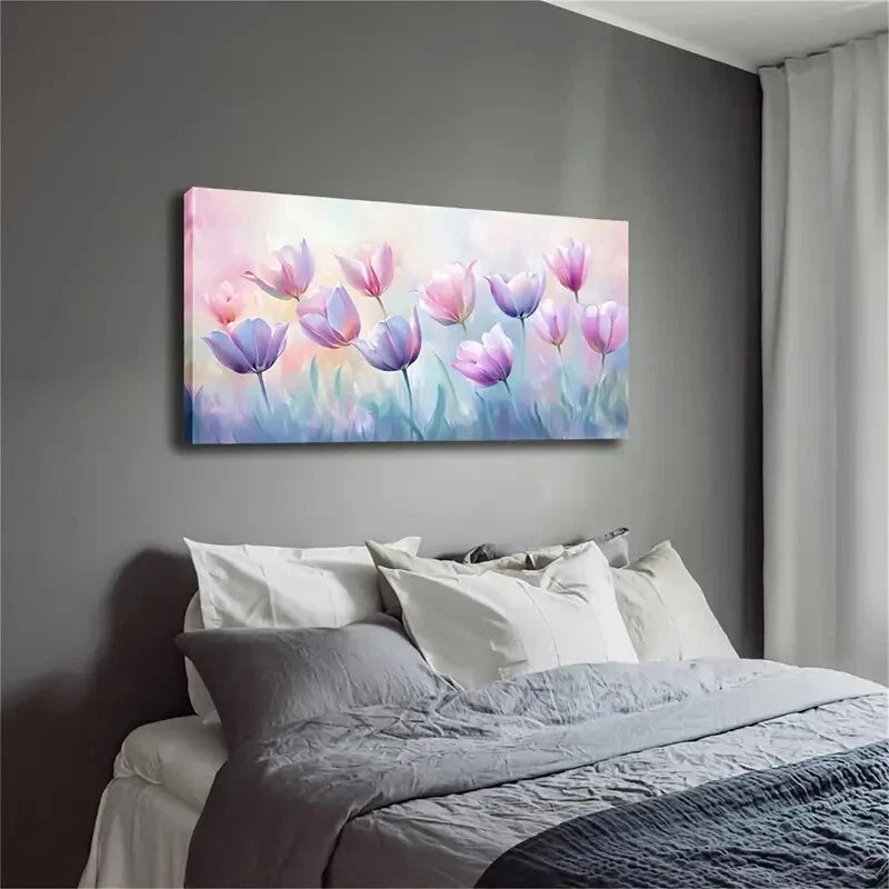 A Dreamlike Sea Of Tulips Wall Art Canvas Office Home Room Framed 120x60cm