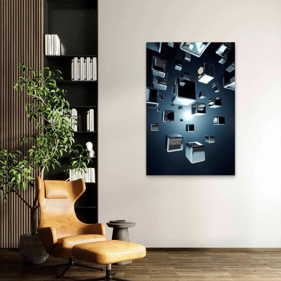 Abstract Metallic Cube Shapes 60×90cm Metal Print Ready to Hang