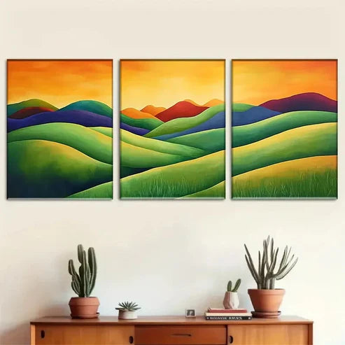 3pcs Colorful Rolling Hills Landscape Wall Art Set Canvas Unframed - High Quality Print 100% Australian Made Wall Canvas - Bella Home Decor