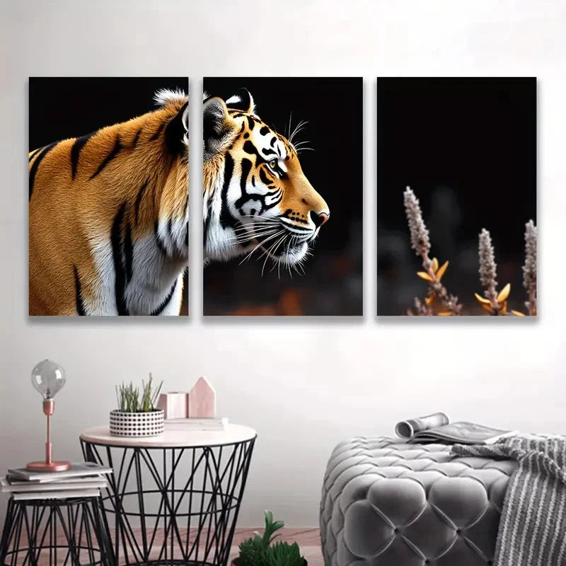3pcs Vibrant Tiger Orange & Black Design Wall Art Set Canvas Framed 60x90cm - High Quality Print 100% Australian Made Wall Canvas Ready to Hang