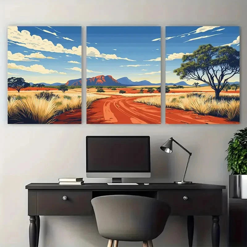 3pcs Australia Outback Australian art Wall Art Set Canvas Framed 50x70cm - High Quality Print 100% Australian Made Wall Canvas Ready to Hang - Bella Home Decor