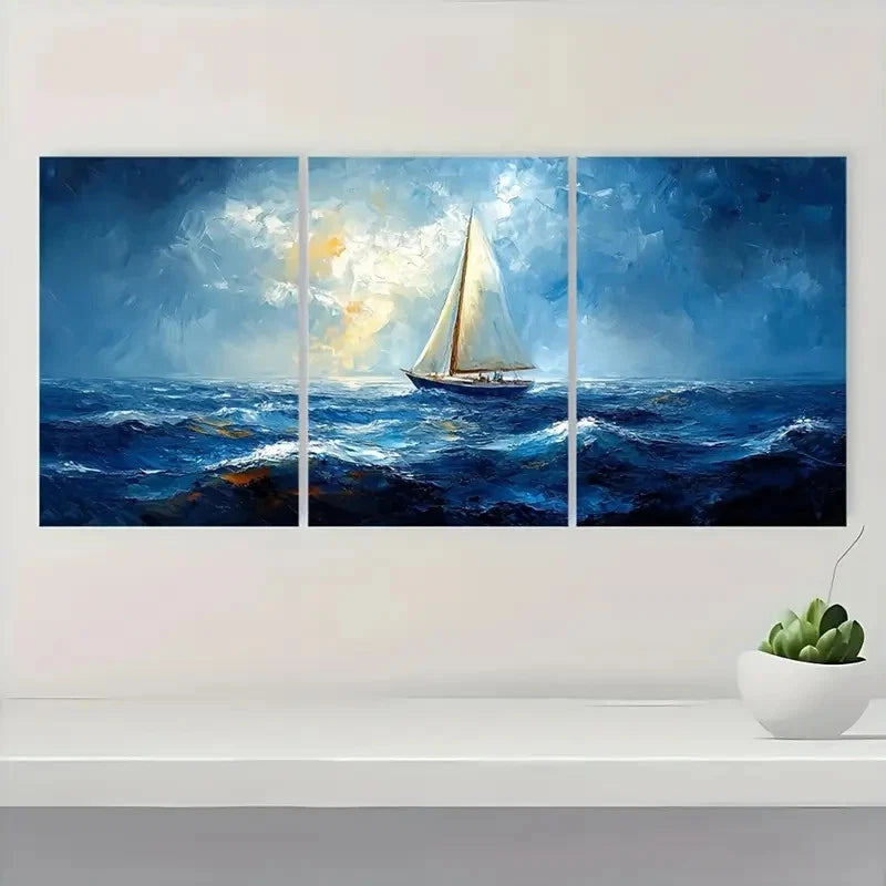 3pcs Sailboat & Ocean Scenery Prints OF Wall Art Set Canvas Framed 50x70cm - High Quality Print 100% Australian Made Wall Canvas Ready to Hang - Bella Home Decor