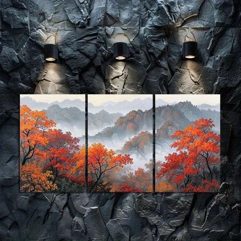 3pcs Traditional Ink Mountain Scenery Metal Print Ready to Hang Art
