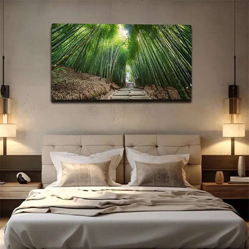 Large Bamboo Path Wall Art Canvas Office Home Room Framed 120x60cm