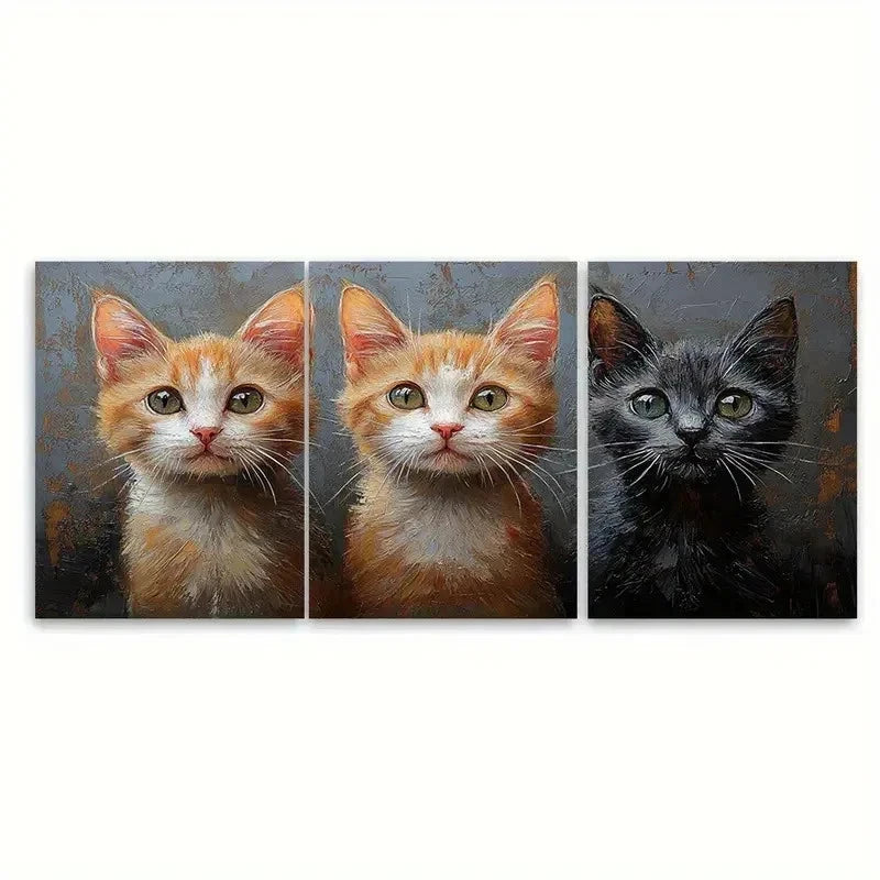 3pcs Three Cat Painting Animals RI Wall Art Set Canvas Framed 40x60cm - High Quality Print 100% Australian Made Wall Canvas Ready to Hang