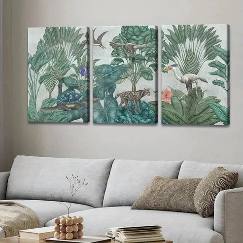 3pcs Tropical Forest & Birds Trees River Clouds Wall Art Set Canvas Unframed - High Quality Print 100% Australian Made Wall Canvas