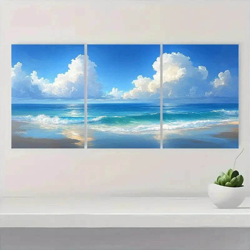3pcs Ocean & Clouds Contemporary Decor yu Wall Art Set Canvas Framed 60x90cm - High Quality Print 100% Australian Made Wall Canvas Ready to Hang